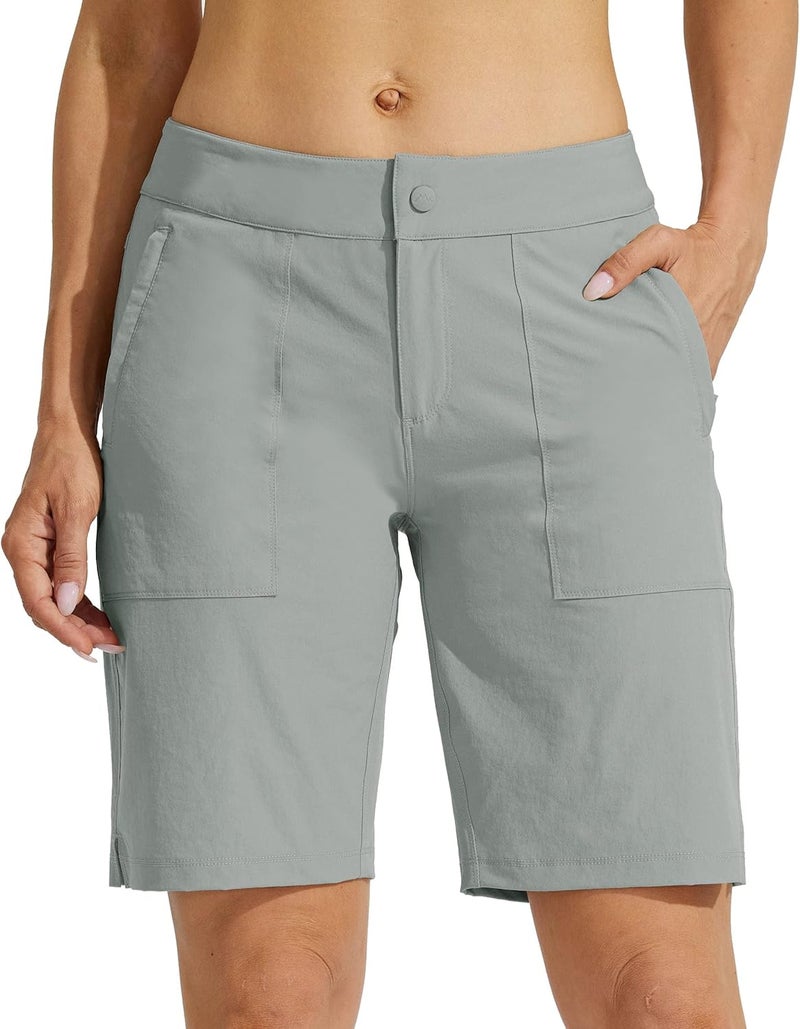 Willit Women's Golf Hiking Shorts 9" Quick Dry Athletic Long Casual Summer Shorts Zipper Pockets Water Resistant Lightweight - Image 2